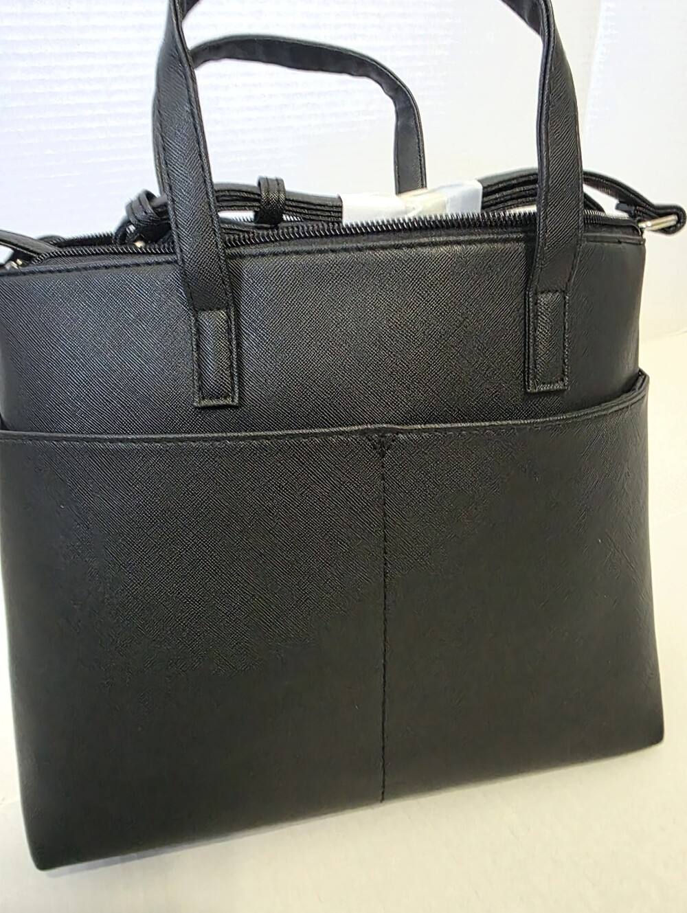Tahari Black Satchel Top Handles and Crossbody Strap Saffiano Pockets Dust Bag